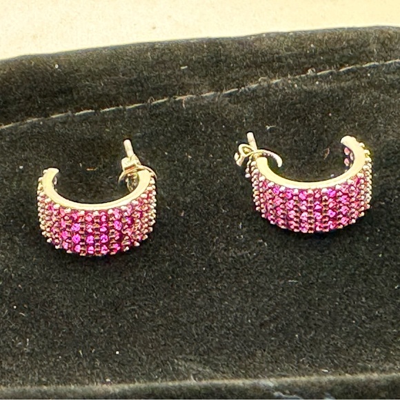 Macy’s 4-Row Simulated Ruby Half Hoop Earrings - Picture 5 of 5